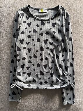 Epic Threads Ribbed Long Sleeve Top with Black Heart Print